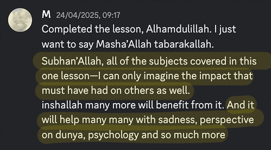 Student's testimonial screenshot
