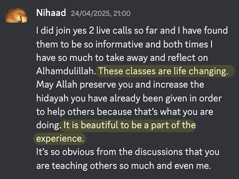 Student's testimonial screenshot